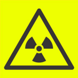 Kiirgusoht oht / radioaktiivne oht 50x50 mm 100tk pakis KOLLANE (paberkleebis)