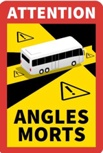 Pimenurk "ANGLES MORTS" busside märgis. Ühistranspordi sõiduk mis teostavad veoseid prantsusmaale. 170x250mm, hi-tack kleebis kaetud kaitsekilega.