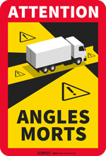 Pimenurk "ANGLES MORTS" veoautode märgis. Raskeveokid mis teostavad veoseid prantsusmaale. 170x250mm, hi-tack kleebis kaetud kaitsekilega.