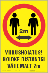 Viirushoiatus! Hoidke distantsi vähemalt 2m. Sotsiaalne distanseerumine 2m. U2020