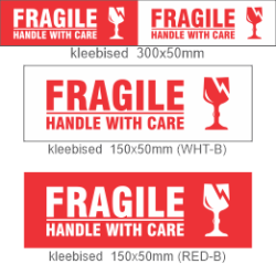 Fragile. Handle with care. Õrn/Purunev. Käsitleda ettevaatlikult. Kleebised 150x50, 300x50mm