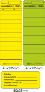 Redelite kontrollkleebised 45x135mm, inventariseerimise kleebis 80x35mm. 12 lahtriga versioon, 24 lahtriga versioon.