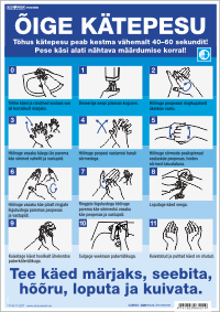 ÕIGE KÄTEPESU 11 etapi kirjeldus, pikema tekstiga KLO POSTER (ÕIGE KÄTE PESU). U2020